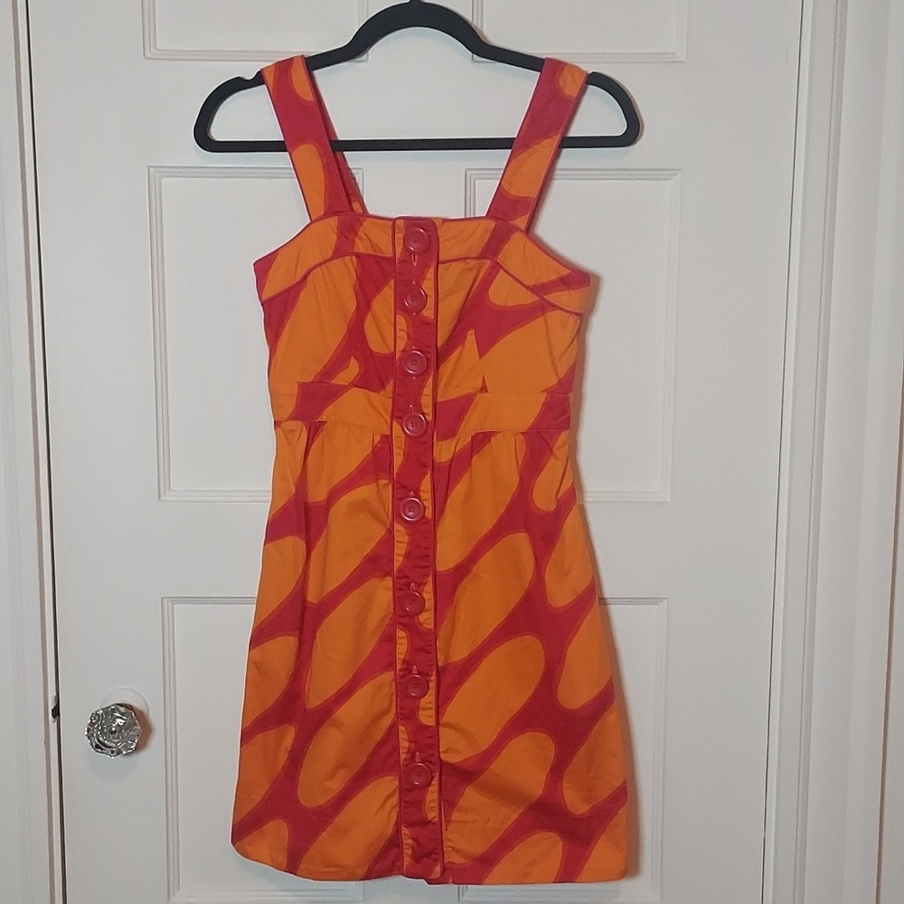 H&M A Tribute To Marimekko Orange Button Down 70’s Style Dress Sz 4